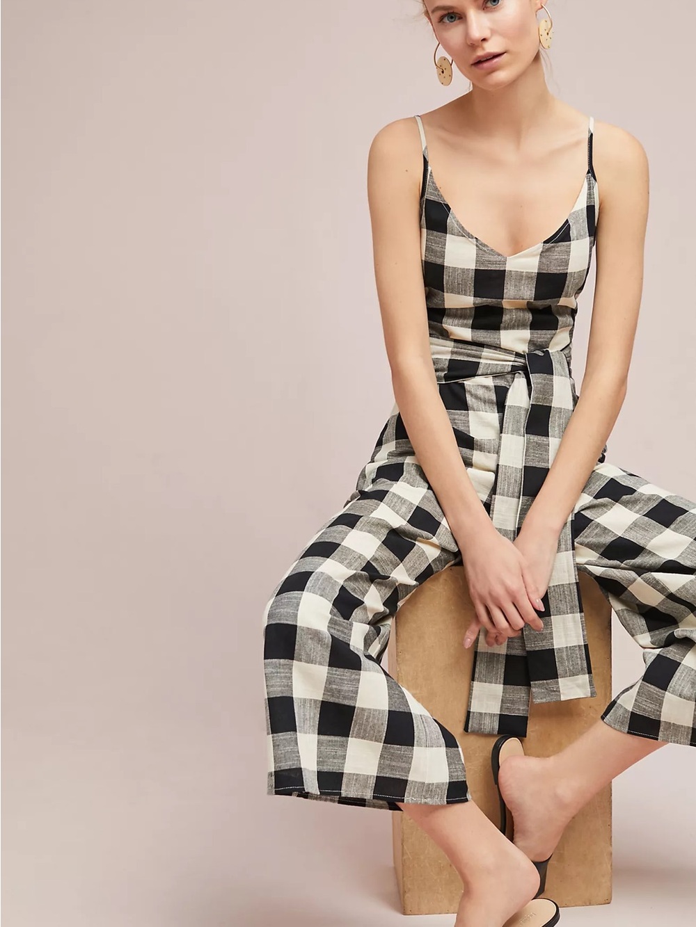 If By Sea (Anthropologie) - Gingham tie-waist jumpsuit -Sz Small- w/small Flaw - Picture 2 of 16
